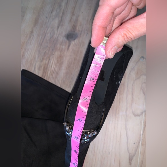 Venus Stiletto Black Suede Crystal Embellished Knee High Boots - Picture 15 of 17